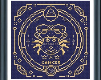 Zodiac sign Cancer cross stitch pattern, Cancer Cross Stitch, Fantasy zodiac cross stitch, Pdf instructions Instant Download