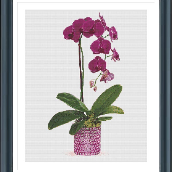 Orchidee Cross Stitch Patroon, Home Plant kruissteek, Paarse Orchidee, Orchidee in Pot Cross Stitch, Bloemen Cross Stitch, Pdf, Instant Download