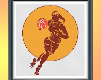 Basketball cross stitch pattern, Basketball girl cross stitch 2, Modern cross stitch, Sport pattern, Easy cross stitch, Pdf Instant Download