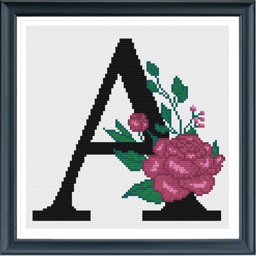 Letter A Modern Cross Stitch Pattern PDF Monogram Floral Etsy