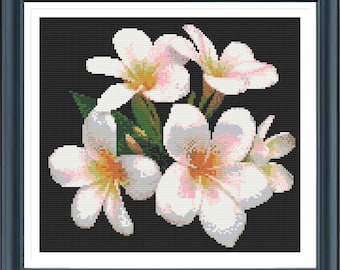 Plumeria Cross Stitch Pattern, Flowers Cross Stitch Pattern, Bouquet cross stitch, Pdf instructions, Instant Download