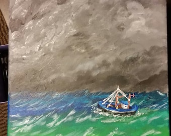 Sailing the Arctic Ocean - Original Acrylic Painting on Canvas