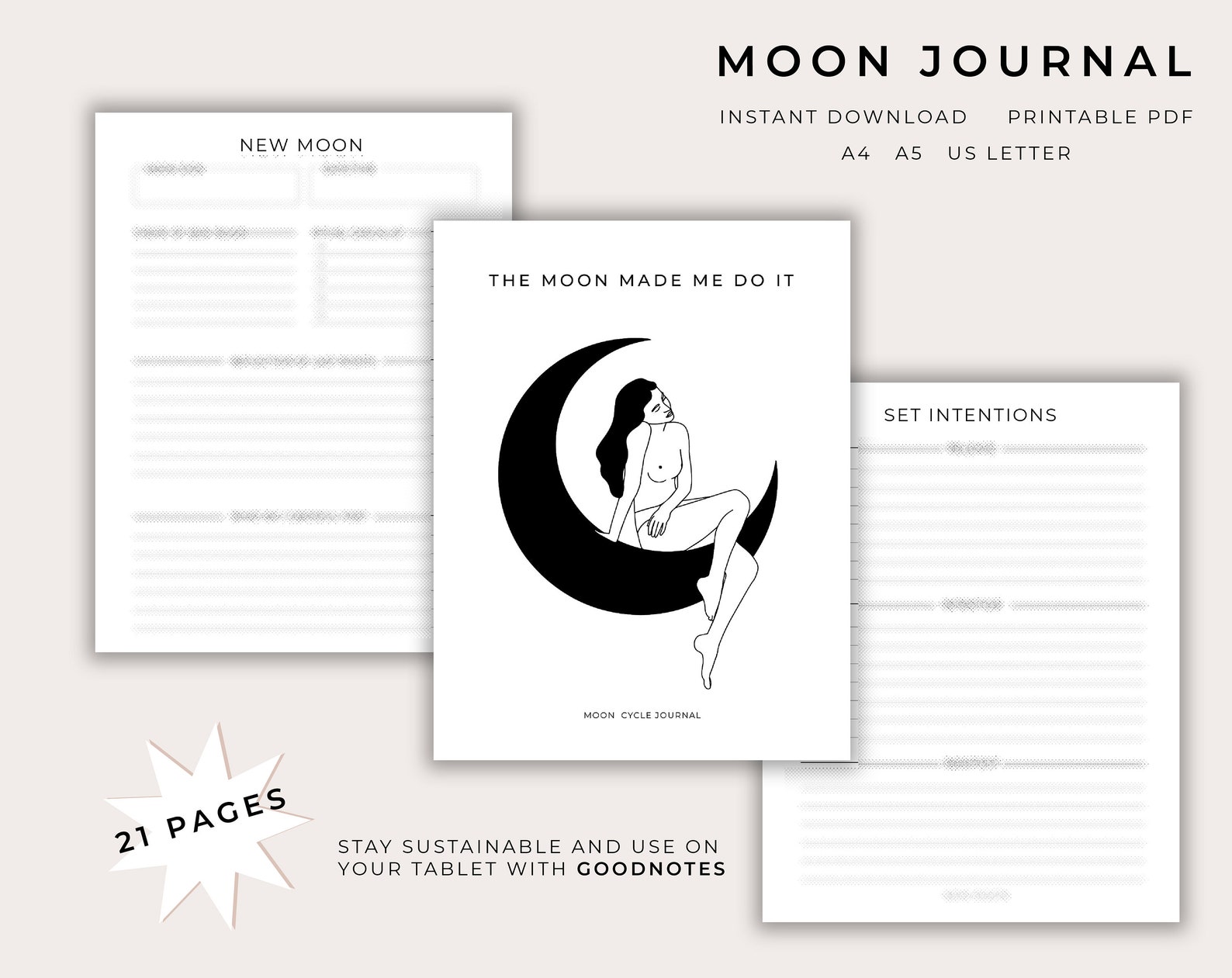 Moon Journal Moon Planner Pages Printable Digital PDF - Etsy España