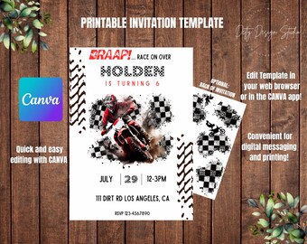 Motocross Birthday Party Invitation: Editable Canva Template (Digital Download)
