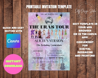 Pop Star Themed Birthday Invitation, Printable & Editable (Digital Download)