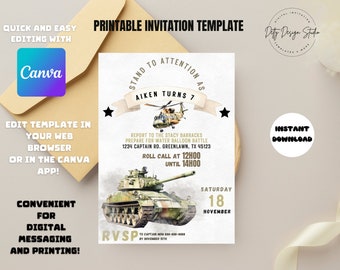 Military Birthday Invitation: Tank Camo Party (Digital Download)