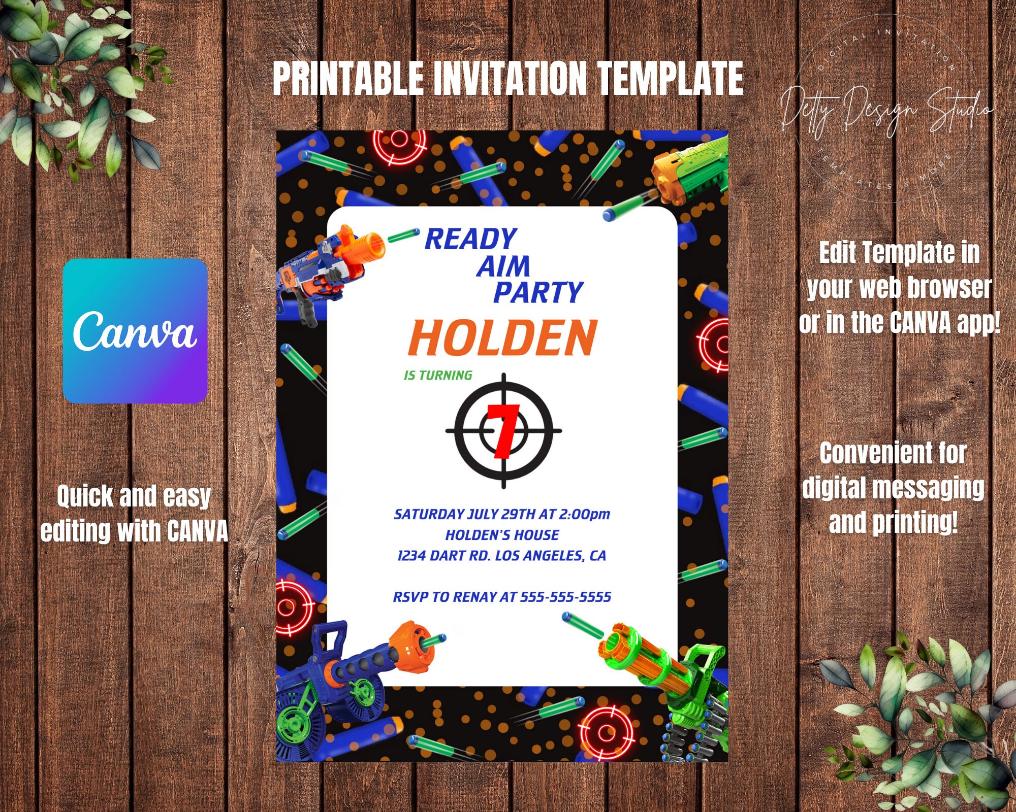 Nerf Birthday Invitation, Boys Party, Summer Birthday Invitation ...