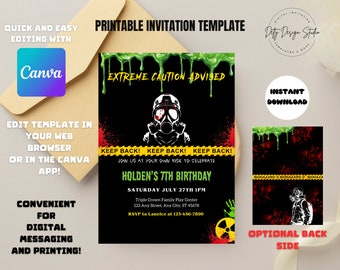 Editable Biohazard Birthday Invitation: Horror Party (Digital Download)