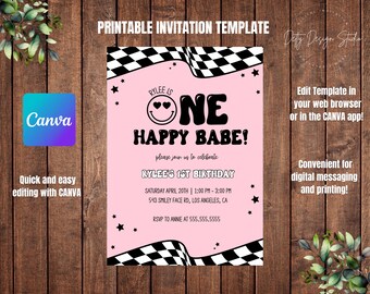 One Happy Babe Birthday Invitation: First Birthday CANVA Template (Digital Download)