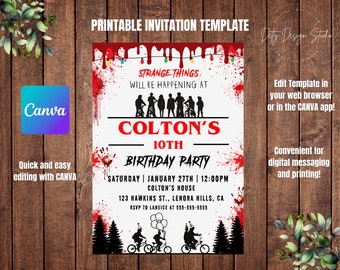 Strange Things Birthday Invitation | Printable Editable | Digital Download | Edit with Canva | Kids Party