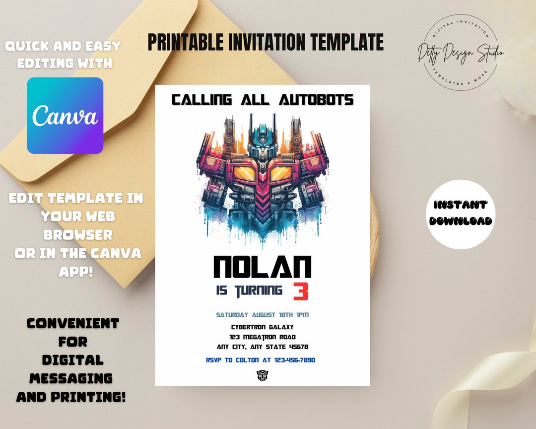 Editable Rescue Bots Printable Birthday Invitation, Optimus Prime ...