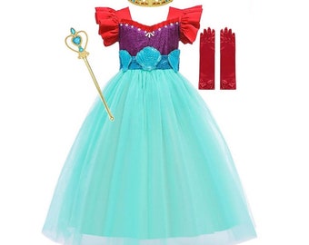 FedEx READY TO SHIP: Little Mermaid Ariel costume Princess Ball Gown Dress Girl Outfit Kid Birthday Ariel Mermaid little girls size dresses