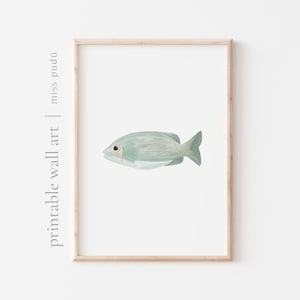 IMPRIMIBLE bajo el mar ilustración / póster de pez verde (descarga digital original). acogedora decoración animal. arte de pared de la habitación para niños. vivero oceánico