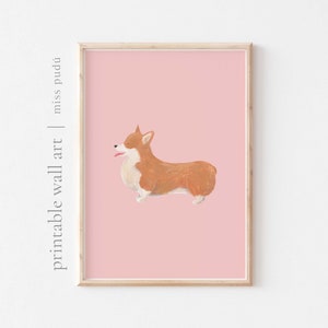 printable corgi illustration (pink) | hand painted dog poster. corgi lover Wall Art (Digital Download). cozy nursery decor
