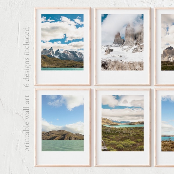Set of 6 Torres del Paine Park Printable Poster | Nature Photography Digital Download. Patagonia Landscape Wall Art. Lakes and Mountains