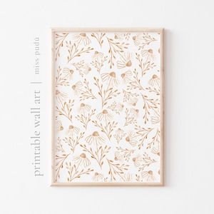 hand painted floral pattern wall art (digital download) | warm painting chamomile. printable botanical. flower drawing on gouache