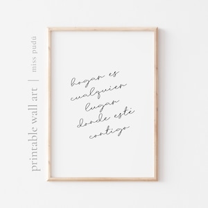 PRINTABLE hogar es cualquier lugar donde esté contigo Poster | love quote Digital Download (Spanish). Romantic Gallery Wall Home Decor