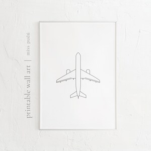 Wanderlust Poster Digital Download, Black and White Fine Line of an Airplane, Abstract Printable Art, Scandinavian Wall Art