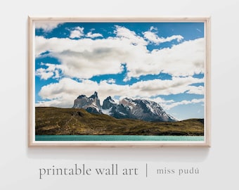 Patagonia Torres del Paine Park Print Digital Download. Chilean Landscape Wall Art. Los Cuernos Mountains Printable Art. Nature Prints