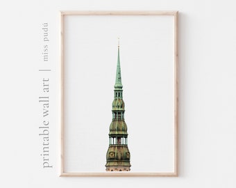 Latvian Architecture Printable Wall Art, Saint Peter's Church Print Digital Download, Riga Tower Building Prints