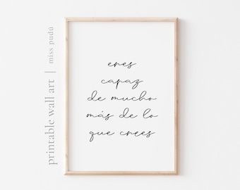 PRINTABLE Inspirierendes Zitat in spanischer | eres capaz de mucho más de lo que crees (Digitaler Download). Positive Wohnkultur. du bist fähig