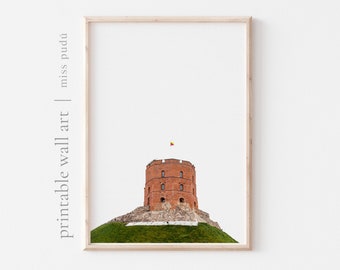 Gediminas Castle Tower Vilnius Print Digital Download. Lithuanian Architecture Cityscape Home Decor. Housewarming Building Printable Art