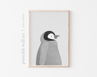 Baby Penguin Illustration Poster | Printable Nursery Wall Art (Digital Download). Modern Animal Decor. Antarctica Animals. Emperor Penguin