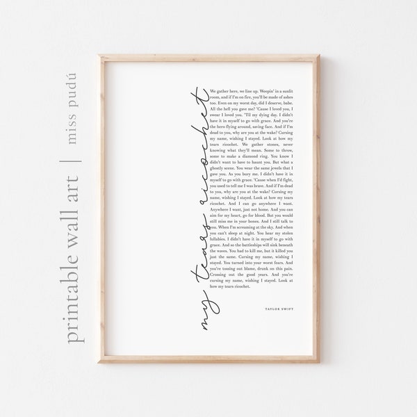 my tears ricochet Printable Poster | TS Lyrics Digital Download. Gallery Wall Home Decor. Music Gift. folklore album. gift for a swiftie