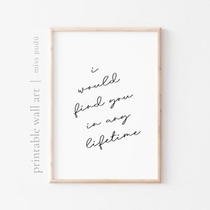 printable I would find you in any lifetime wall art | love poster. nursery Instant Digital Download. romantic print. aesthetic decor