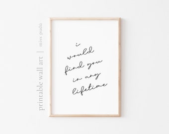 printable I would find you in any lifetime wall art | love poster. nursery Instant Digital Download. romantic print. aesthetic decor