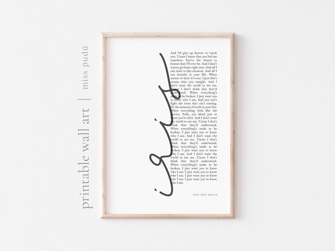 Iris Lyrics Printable Poster Goo Goo Dolls Digital Download. Song