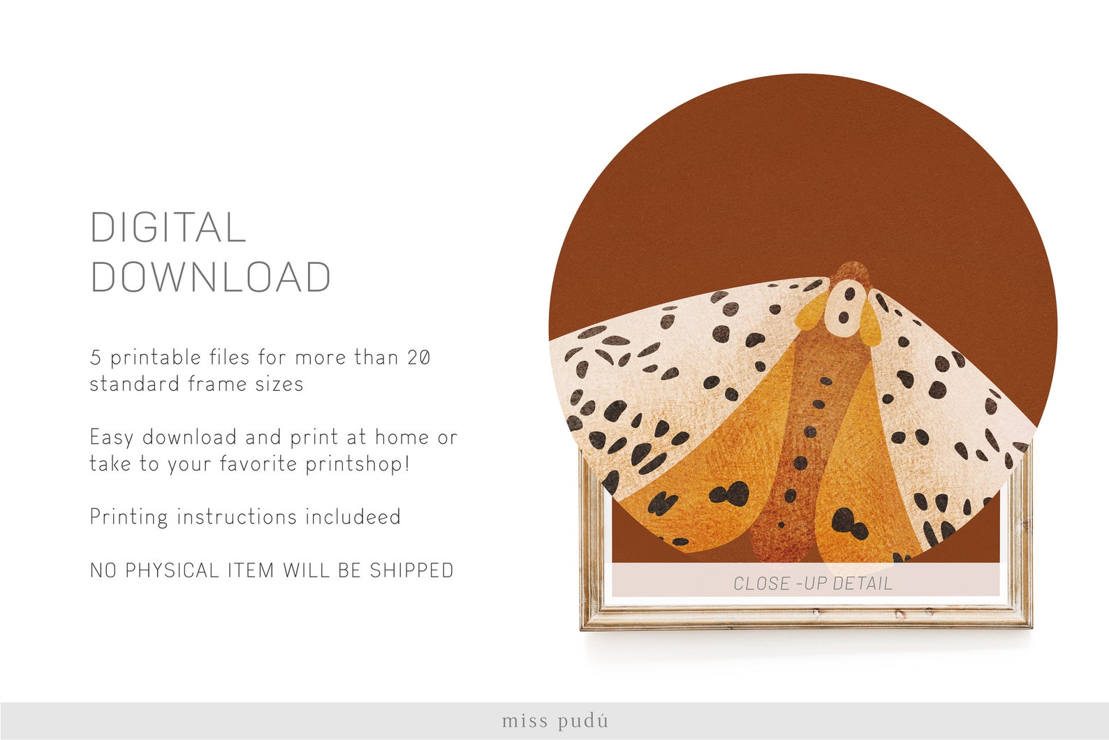 Printable Moth Illustration digital Download Yellow and | Etsy