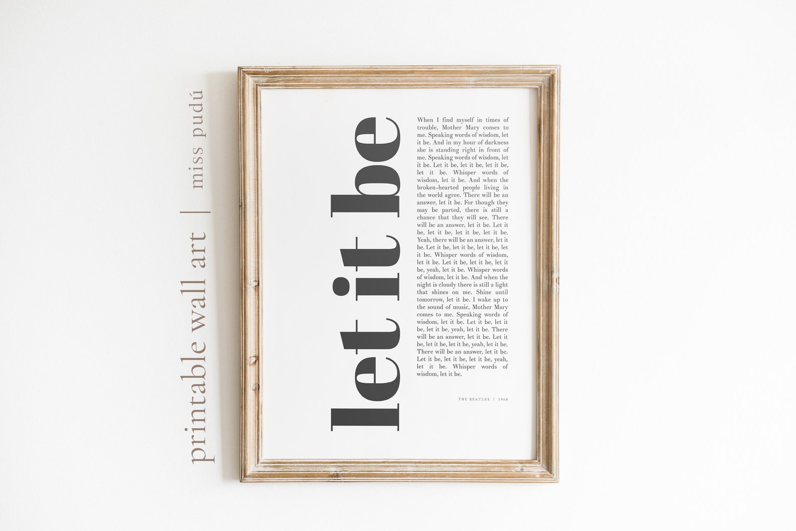 Let It Be Lyrics Printable Poster The Beatles Digital | Etsy