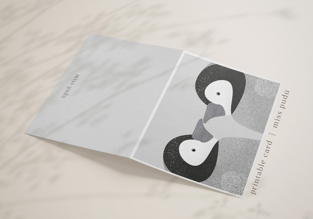 Penguins Illustration Printable Card Anniversary / - Etsy
