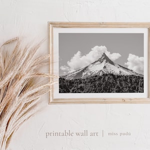 Volcano Printable Digital Download Art, Chilean Patagonia Landscape Photography, Puntiagudo Volcano Poster, Black & White Mountain Print