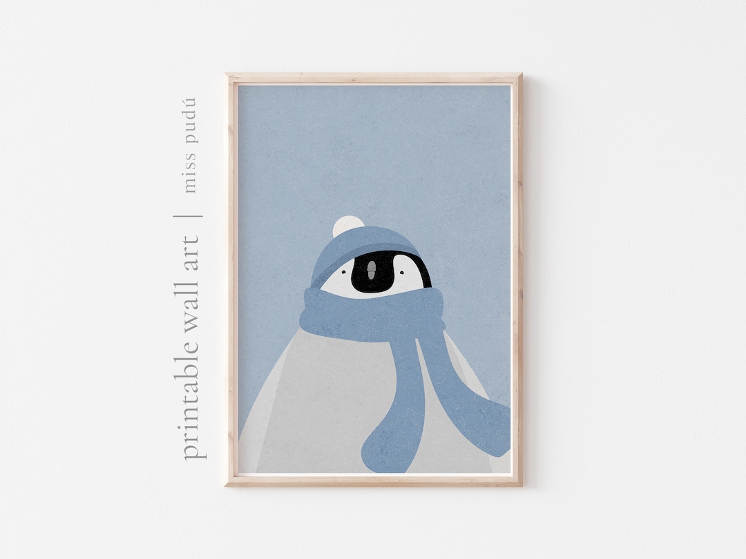Printable Emperor Penguin Illustration | Winter Drawing Poster Digital ...