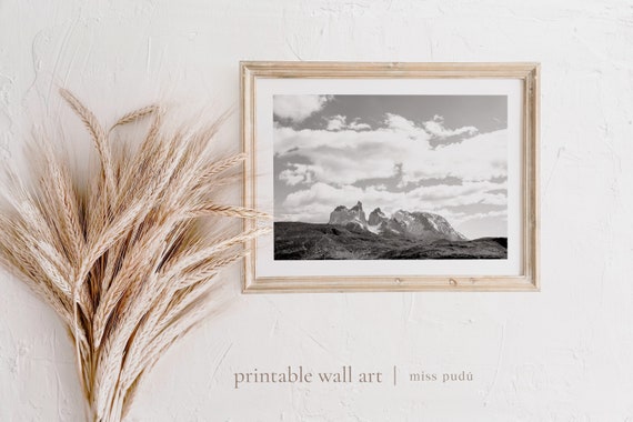 Patagonia Printable Digital Download. Chilean Landscape Wall Art. Black & White Housewarming Art. Torres Del Paine Nature Prints