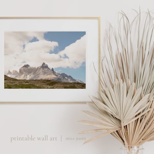 Torres del Paine Park Print Digital Download. Chilean Landscape Wall Art. Mountain Housewarming Printable Art. Patagonia Nature Prints