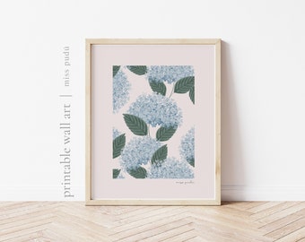 printable hortensia wall art (digital download) | hydrangea, floral pattern poster. botanical wall art. flower drawing. cottagecore inspired