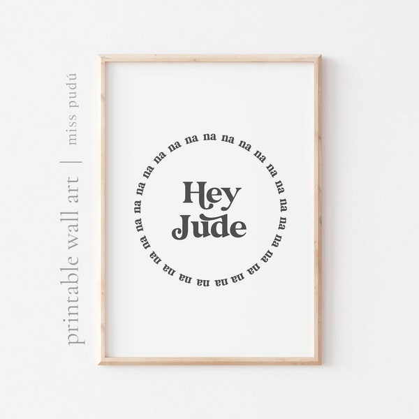 Minimalist "Hey Jude" Printable Poster | Bohemian Decor Digital Download. Dark gray Song Lyrics Art. Music Fan Gallery Wall Home