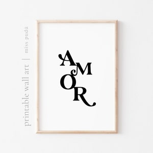 PRINTABLE amor Wall Art | Spanish Love Digital Download. Black White Home Decor. Amor Print. Positive Prints