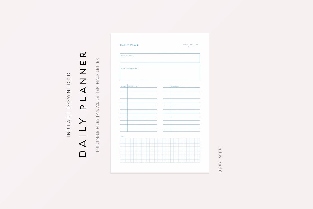 Printable Minimalist Daily Plan blue My Daily List Digital - Etsy