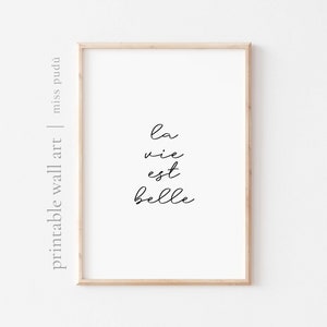 la vie est belle Printable Poster | French Quote (Digital Download). life is beautiful. Positive Digital Art. Calligraphic Wall Art