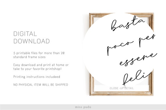 PRINTABLE Basta Poco Per Essere Felici Italian Wall Art. Aesthetic.