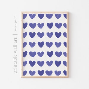 very peri hearts Printable Poster | Love Wall Art (Digital Download). Romantic Art. hand painted Nursery Decor. Gift for mom