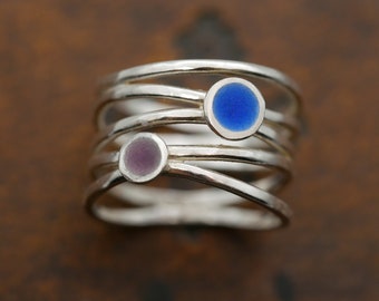 Bague large et aérienne en argent avec émail bleu/violet* taille 53+54