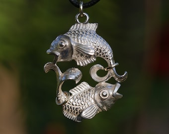 Pendentif FISH *en argent avec de véritables œillets en or * porte-bonheur * femmes et hommes