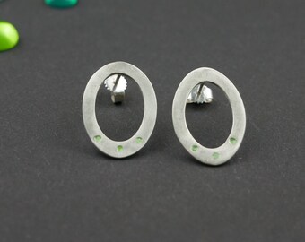 Boucles d'oreilles clous * argent * émail vert