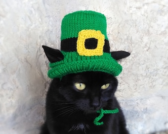 St. Patrick's Day Hat for Cat, Leprechaun Pet Costume, St. Patrick's Day Top Hat for Kitty, Irish Kitten Hat, Green Top Hat for Cats