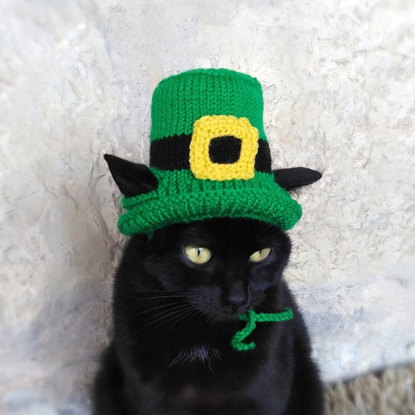 St. Patrick's Day Hat for Cat, Leprechaun Pet Costume, St. Patrick's Day Top Hat for Kitty, Irish Kitten Hat, Green Top Hat for Cats